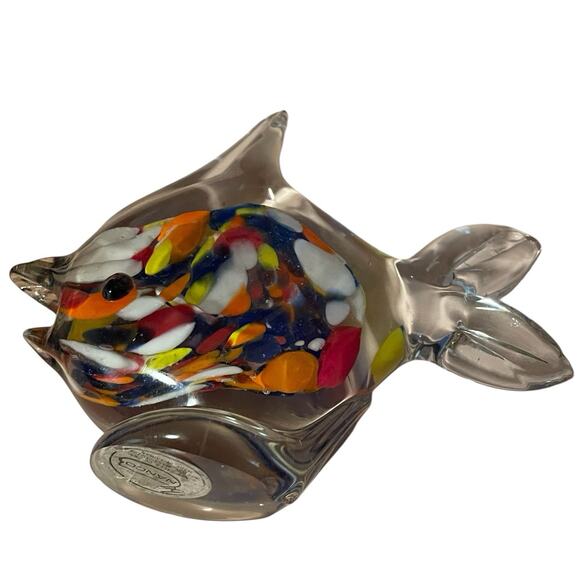 Vtg Art Glass Fish Paperweight Figurine Spotted Multi Color NANCO - 5”t 5.5”w - Picture 10 of 13